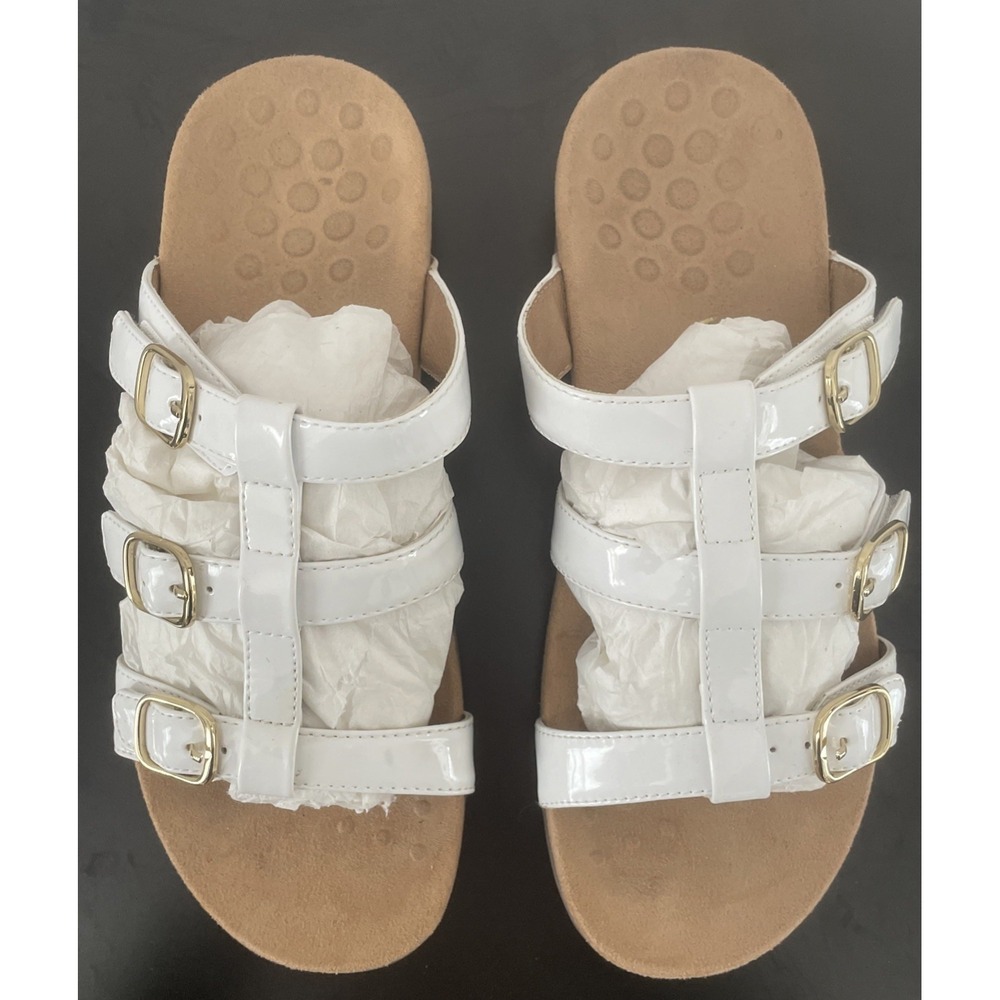 Womens Vionic Sandals Size 8 Misa White Patent Leather Straps Buckles Classic - Picture 6 of 11